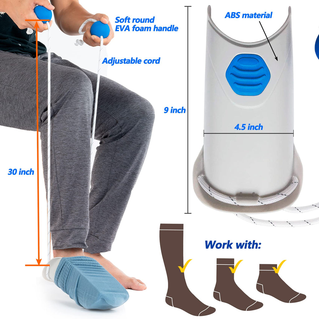 Sock Aid - Socks Helper with Adjustable Cords, Easy on Sock Aid Tool with Ergonomic Soft Foam Round Handles for Elderly, Disabled, Pregnant, Diabetics-Sock Helper Aide Tool