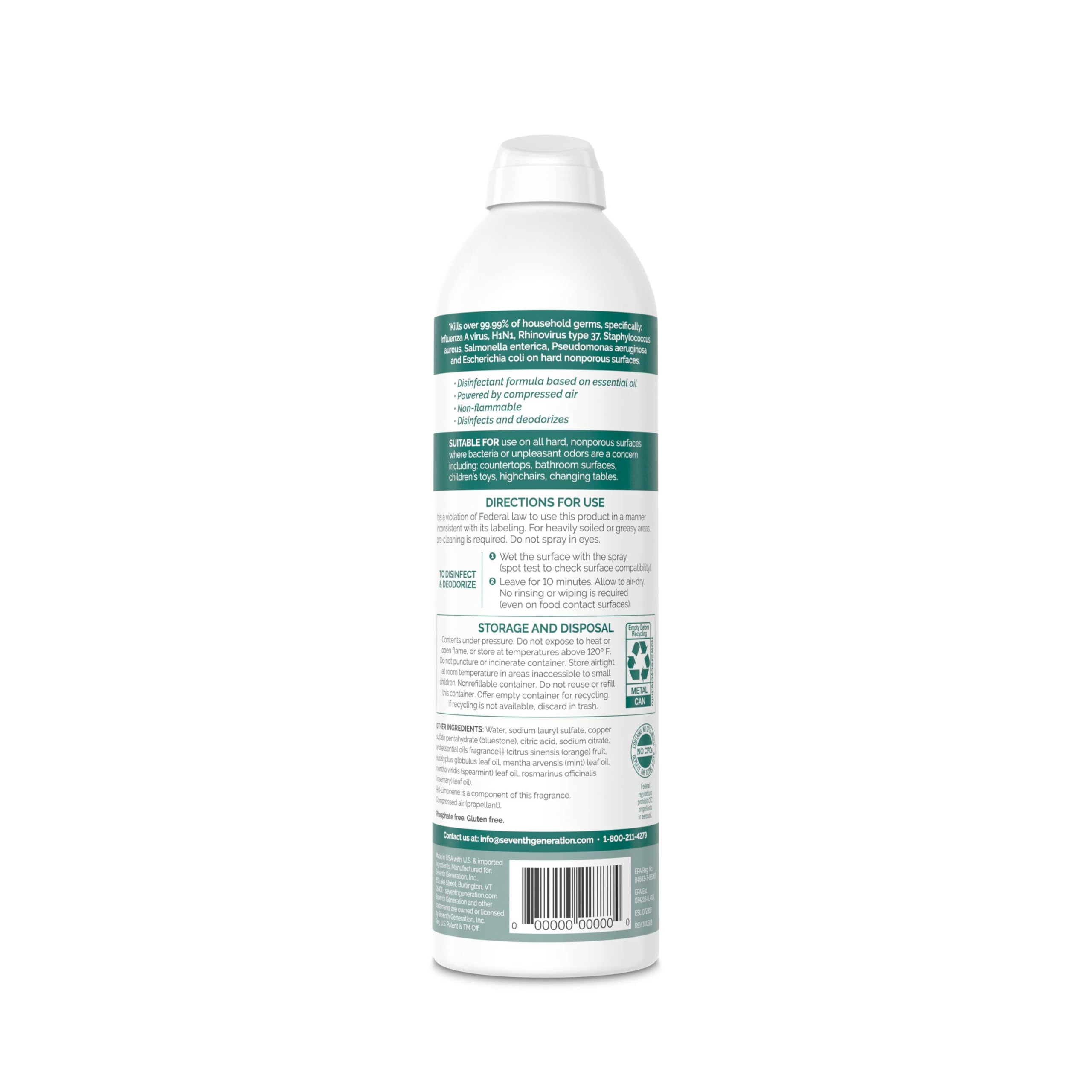 Seventh Generation Disinfecting Spray Cleaner Eucalyptus and Thyme Disinfectant 13.9 oz, Pack of 8