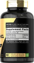 Carlyle Acetyl L-Carnitine HCL Supplement | 500mg Capsules | 180 Count | Advanced Athlete Formula | Non-GMO & Gluten Free