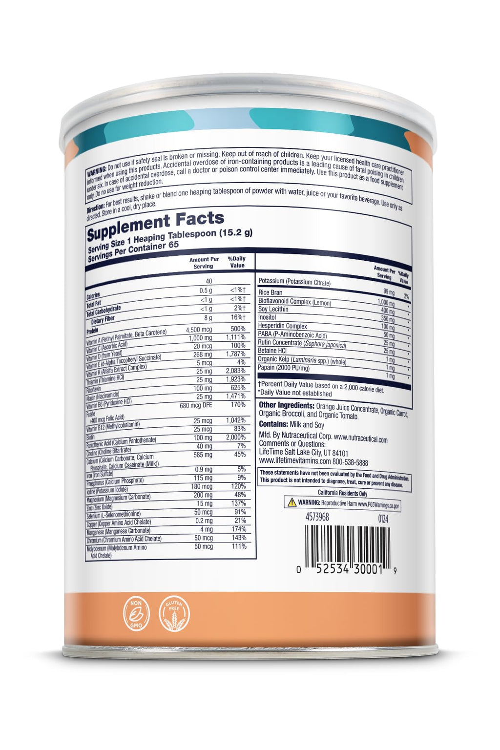 LifeTime Multiple Vitamin & Mineral Powder - Daily Multivitamin, Powdered Vitamins, Drink Mix for Women & Men, All in One Protein Smoothie Powder, 8g Protein - Original Formula, 2.2 lbs (66 Servings)