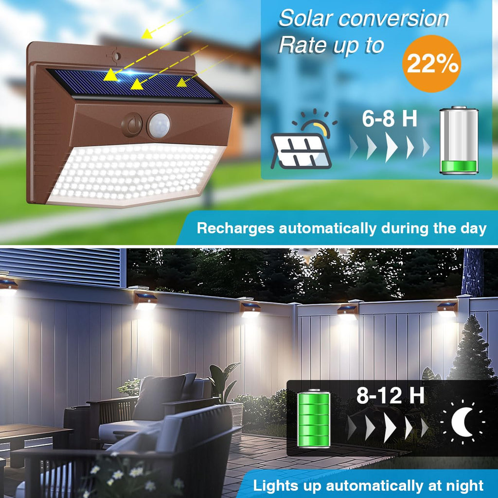 Peasur Solar Outdoor Lights, [8 Packs] Motion Sensor Security Lights with 3 Lighting Modes Wall Lights Waterproof Solar Powered Lights for Garden Yard, Brown