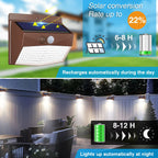 Peasur Solar Outdoor Lights, [8 Packs] Motion Sensor Security Lights with 3 Lighting Modes Wall Lights Waterproof Solar Powered Lights for Garden Yard, Brown