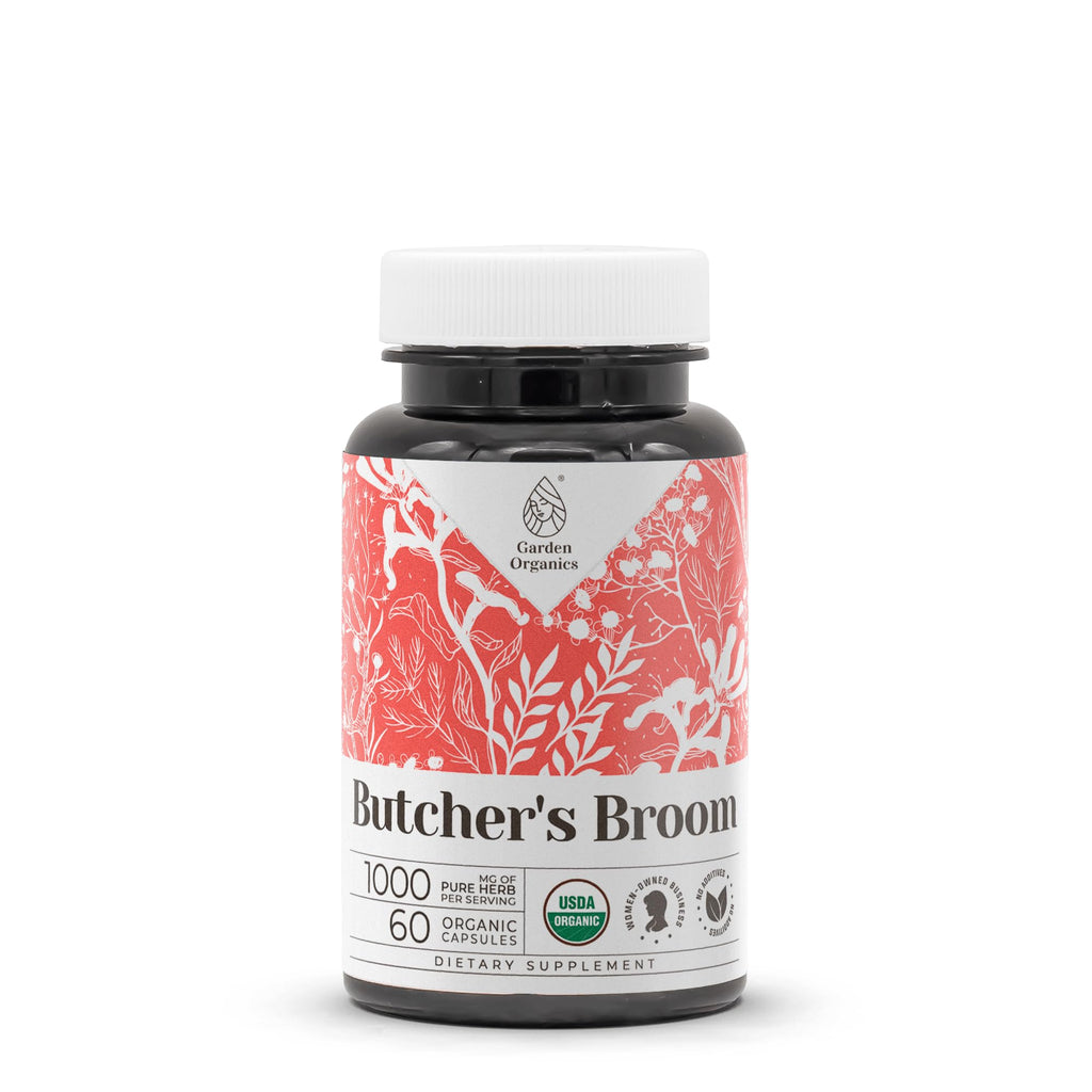 Butcher's Broom USDA Organic 60 Capsules | Circulatory System, Natural Supplement | Certified Organic Vegetarian Capsules and Organic Butcher's Broom (Ruscus aculeatus) Dried Root (60 Capsules)