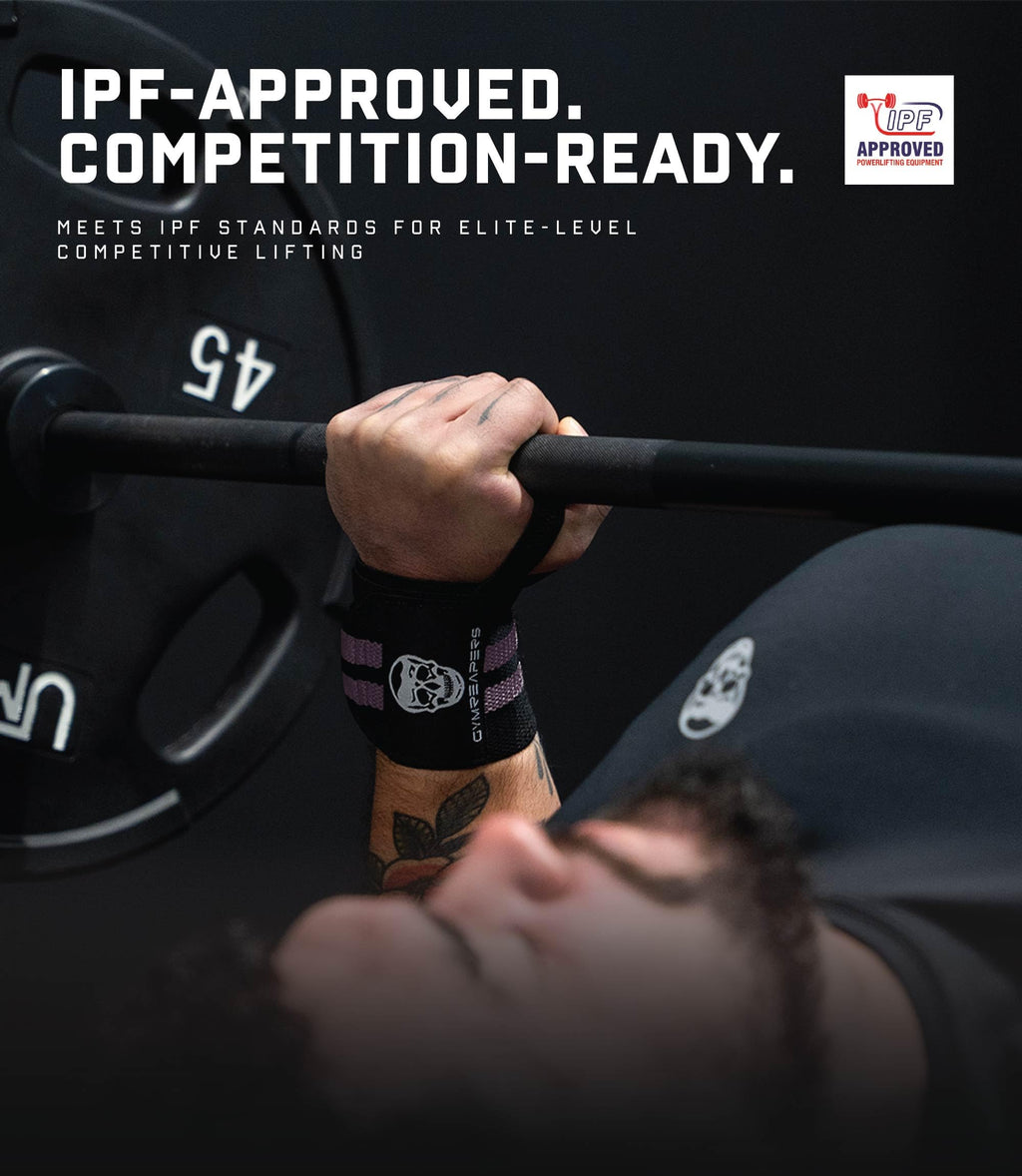 Gymreapers Weightlifting Wrist Wraps (IPF Approved) 18" Professional Quality Wrist Support with Heavy Duty Thumb Loop - Best Wrap for Powerlifting Competition, Strength Training, Bodybuilding (Lilac, 18")
