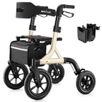 MAXWALK Walkers for Seniors, Rollator Walker with Seat, 12" Big Rubber Wheels All Terrain Rollator Walker with Backrest, Built-in Cable, Cup Holder, Foldable and Height Adjustment for Seniors, Gold