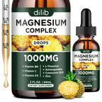 Triple Magnesium Complex Supplement, Magnesium Glycinate, Blend, Citrate Liquid Drops 1000mg with Ashwagandha, CoQ10, Vitamin B6, C, D, Zinc - Vegan Pineapple Flavor