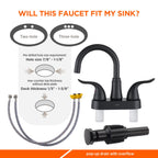 KPW Bathroom Sink Faucet 2 or 3 Hole Matte Black Centerset 4 Inch Bathroom Sink Faucet 2 Handle Plating Over ABS Plastic Non-Metallic Lavatory Bathroom Faucet with Pop up Drain Water Supply Hoses