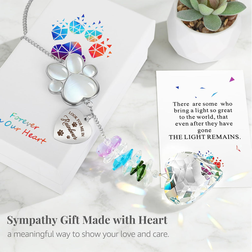 Pet Memorial Gifts for Loss of Dog or Cat, Paw Print Crystal Suncatcher