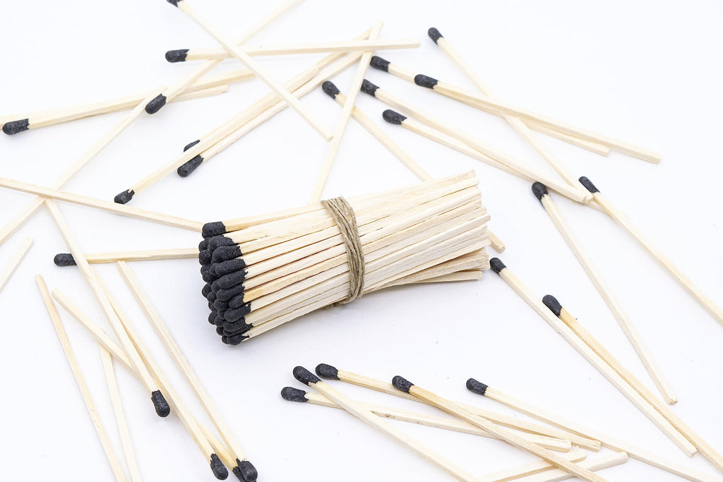 4" Inch Long Wooden Refill Matchsticks with Strike Stickers - Safety Matches Wholesale Bulk Loose by Chandler Studio (100 Pieces, Black)