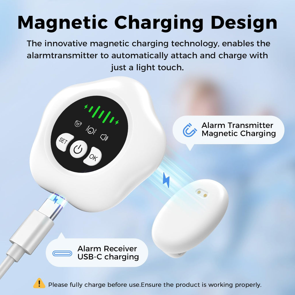 2026 New Bed Wetting Alarm for Boys and Girls, Compact & Comfortable Wireless Sensor, USB-C Rechargeable Bedwetting Alarm with 3 Working Modes, White