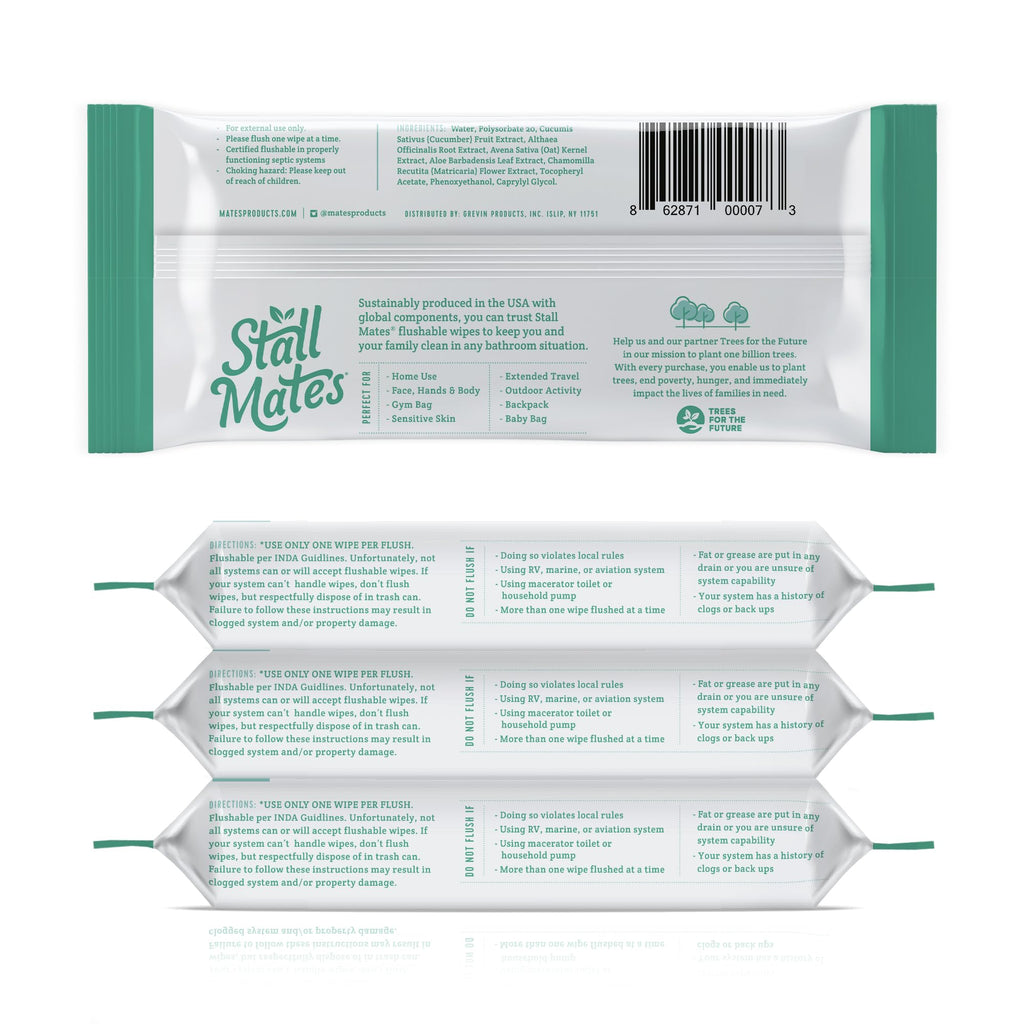 Stall Mates Wipes: Flushable Wipes, 60-Wipe Home Pack, Hypoallergenic, Unscented with Vitamin-E & Aloe, (4 Pack - 240 Total)