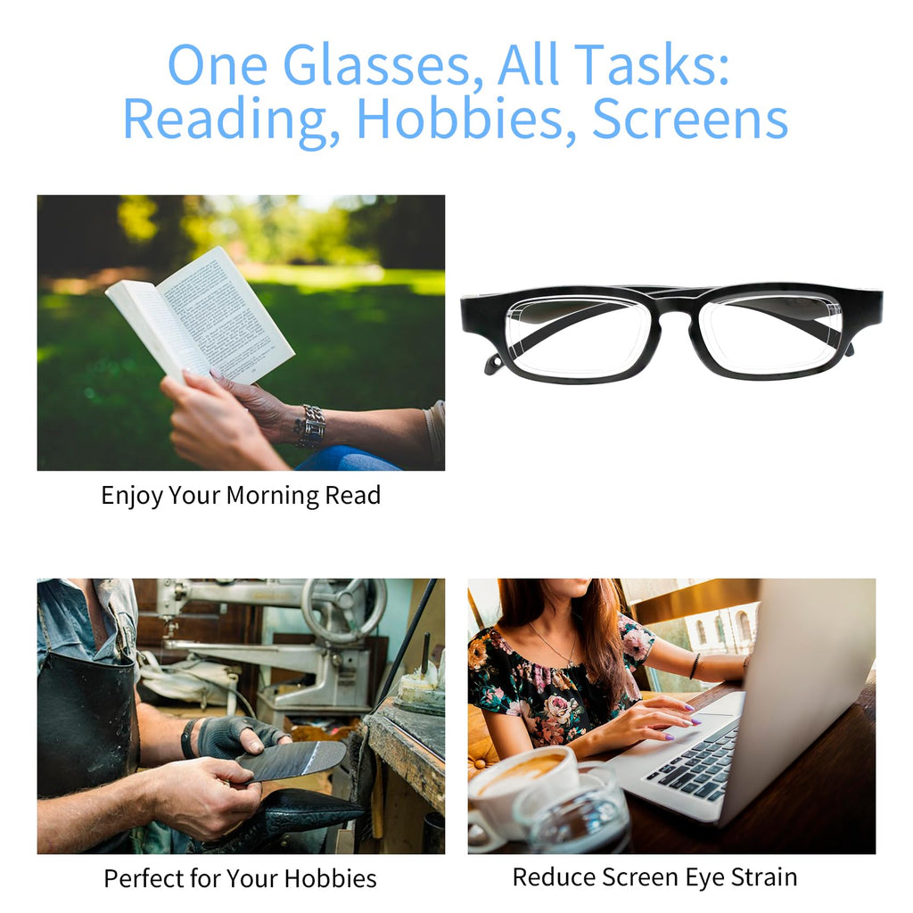Ouolipraa Flex Focal Adjustable Glasses Dial Vision Reading Glasses Zoom Eyeglasses for Men Women One Power Auto Focus 0D to 400D Presbyopic Readers Variable Focus Eyewear Read Distance Near Far Sight