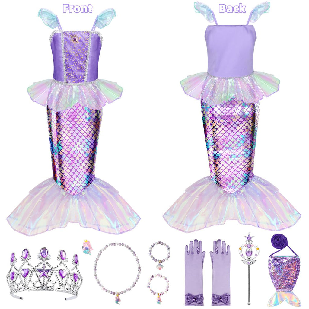 Meland Mermaid Dress for Girls, Princess Dress Up Costume Gift (3-4 Years)