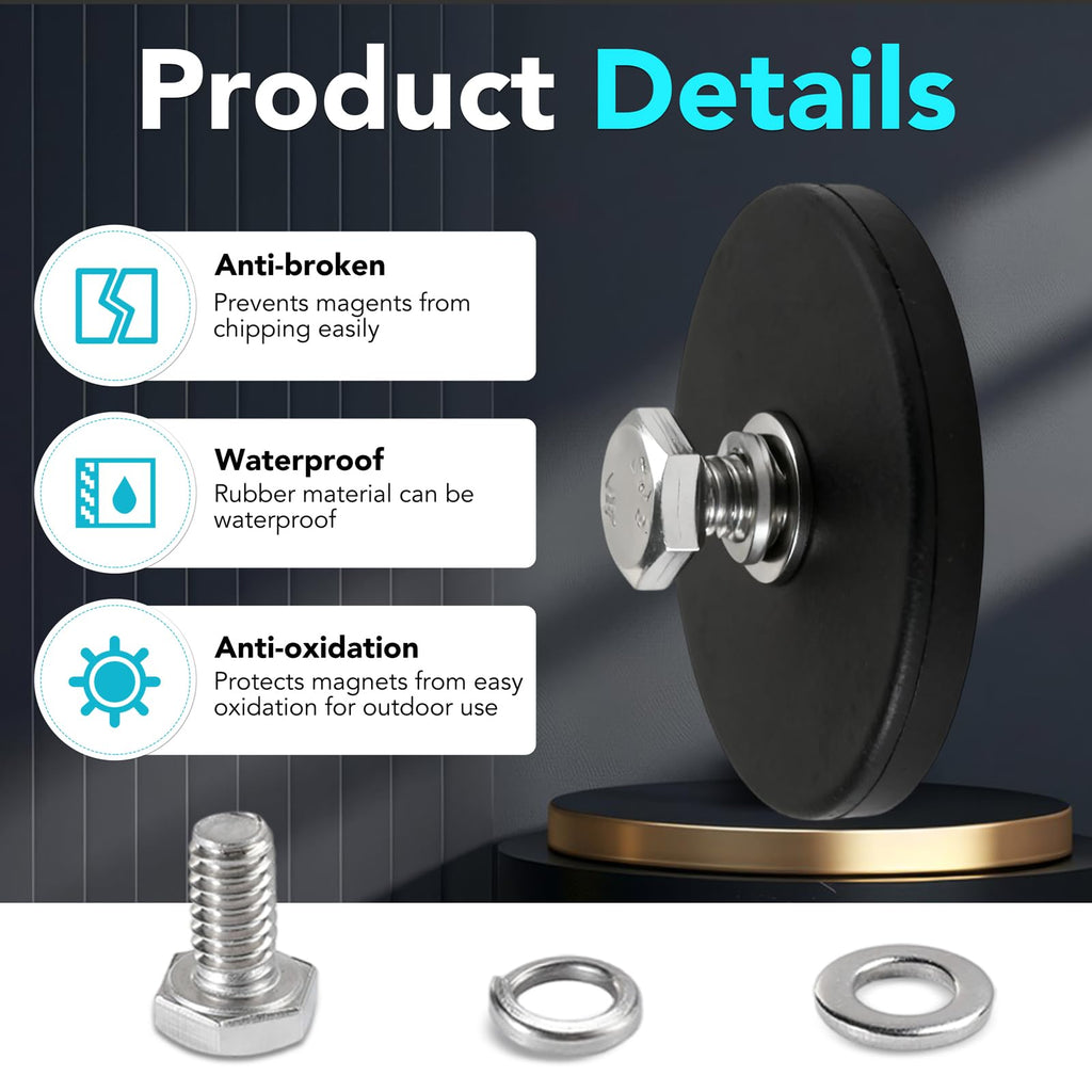DIYMAG 1/4 inch Rubber Coated Anti-Scratch Mounting Magnet for Camera, Adhesive Power 30LBS 6Pcks Magnets Based with Strong Magnetic License Plate Hold The Base for Light Bar and Mirror