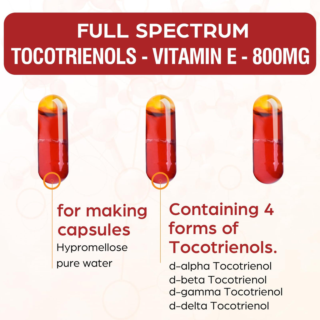 Tocotrienol Supplement Full Spectrum, Cutting-Edge Fusion Technology,Tocotrienol Vitamin E-Tocotrienols 800mg,Powerful Antioxidant,Cardiovascular,Highest Absorption Rate -120 Liquid-Filled Capsules