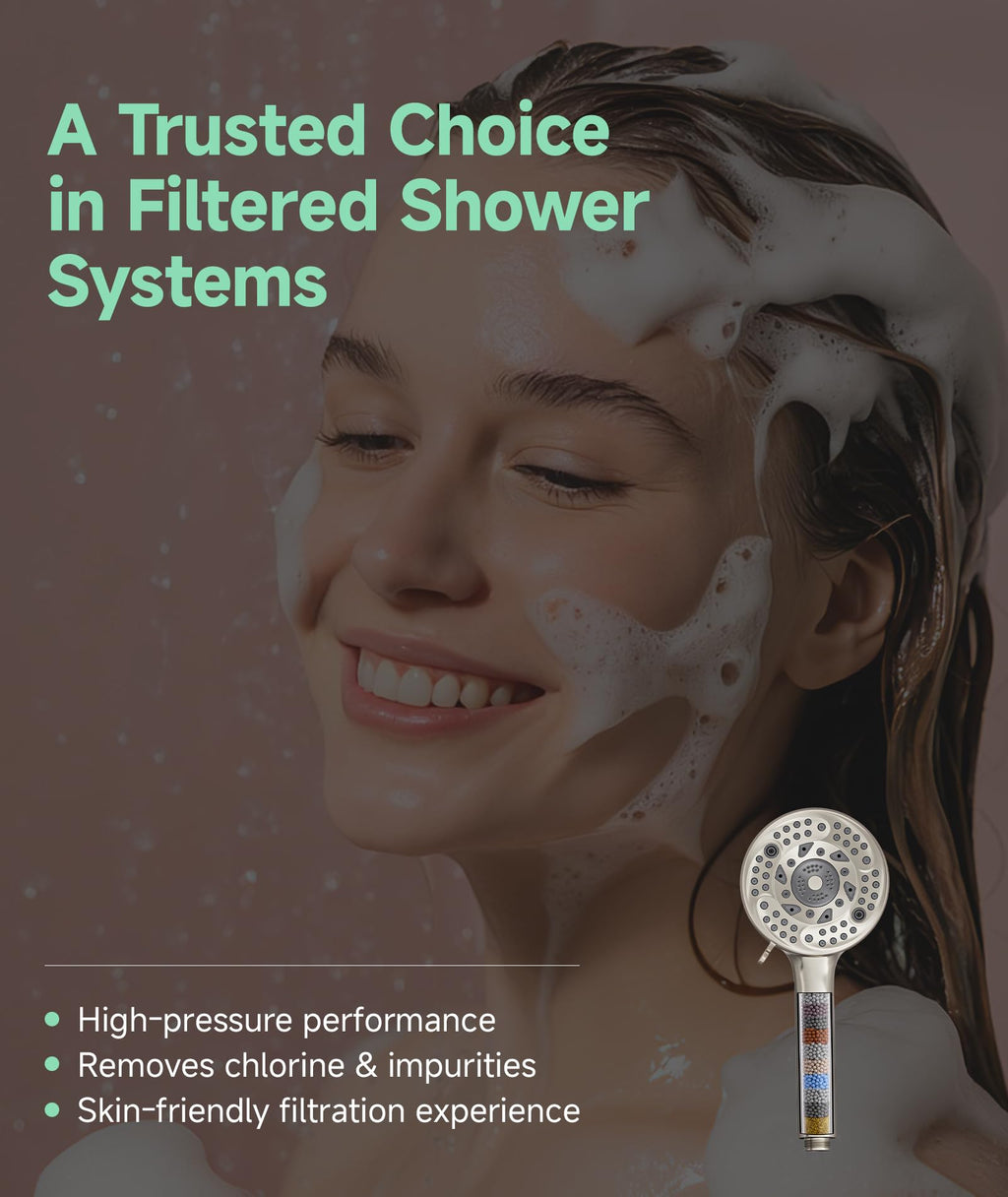Filtered Shower Head with Handheld, 9-Spray Mode High Pressure Detachable Shower Head with Filters for Hard Water - Remove Chlorine Brushed
