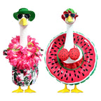 2 Set Hawaiian Porch Goose Outfits,23''Porch Goose Summer Outfits,Bikini Lawn Goose Costume,Yard Goose Clothes Skirt Hat Glasses Floral Wreath Swimming Ring for Outdoor Garden Yard Decor