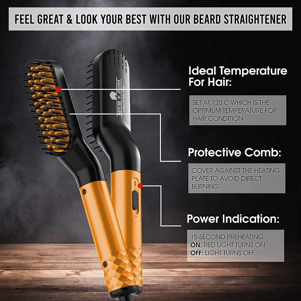 Beard Straightener Grooming Kit for Men, Beard Growth Kit, Wash, Brush & Comb, Unscented Growth Oil, All Natural Chanel Balm, Conditioner, Razor & Scissors, Great Gift Idea for Men's (Bamboo)