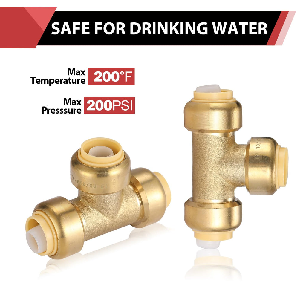 5 PCS EFIELD 1/2 Inch Tee Push-Fit Fitting to Connect Pex, Copper, CPVC Pipe with a Disconnect Tool Clip,(PF118-5PCS)