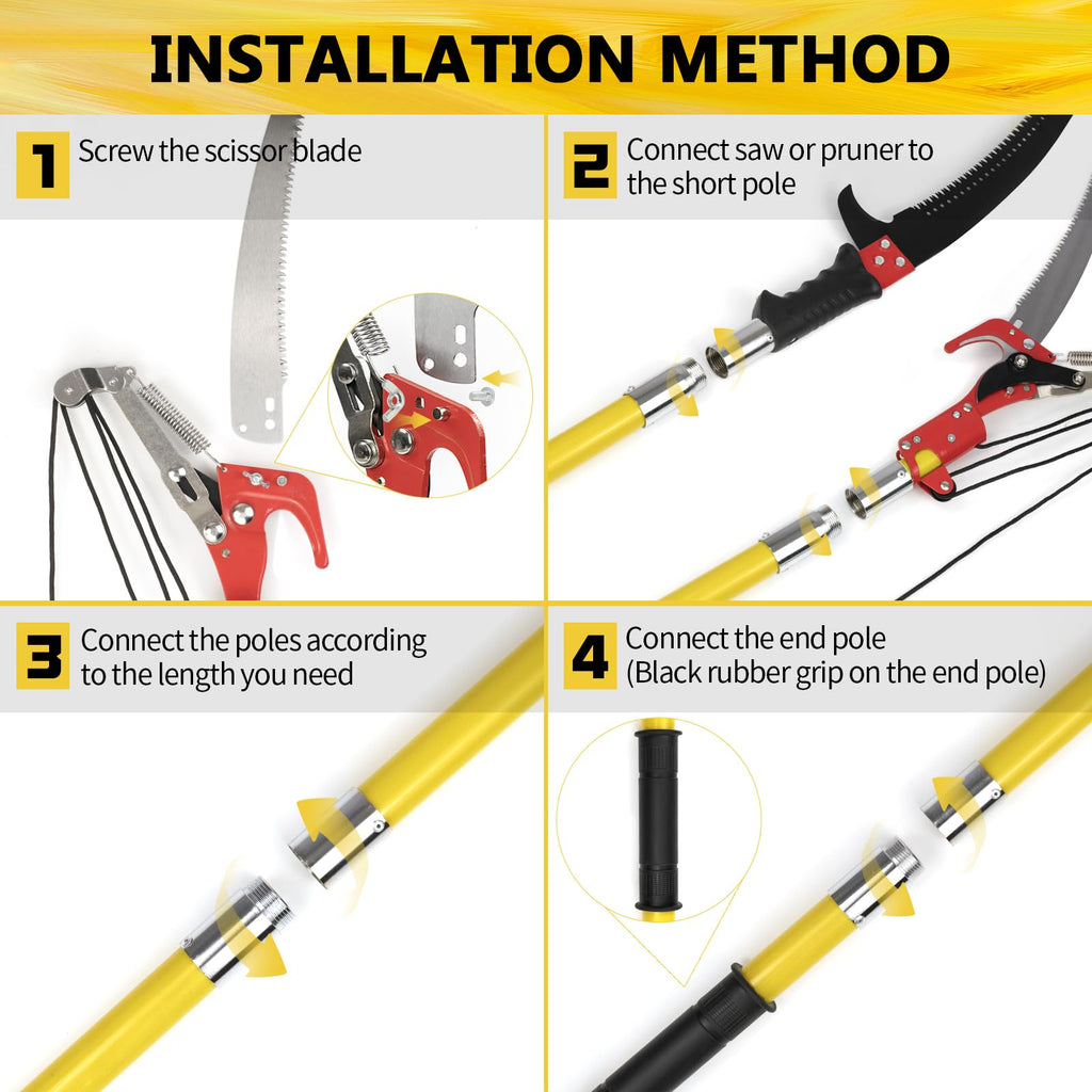 Ersitrole Manual Pole Saw, 30 ft Extendable Tree Pruner, Sharp Steel Blade and Scissors High Branches Trimming, Pole Saws for Tree Trimming, Tree Trimmers Long Handle Pruner