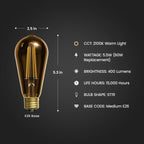 Feit Electric Vintage Exposed Straight Filament Amber Clear Glass LED ST19, 60W Equivalent, 400 Lumen, Dimmable, 2100K Warm White, E26 Base, 15,000-Hour Lifetime, ST19/VG/LED/2/4, 8 Pack