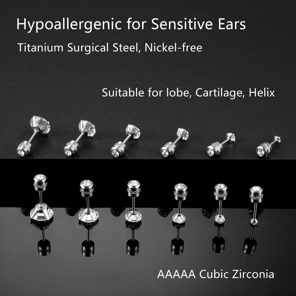 Titanium Surgical Stainless Steel CZ Stud Earrings for Women Men Silver
