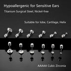 Titanium Surgical Stainless Steel CZ Stud Earrings for Women Men Silver