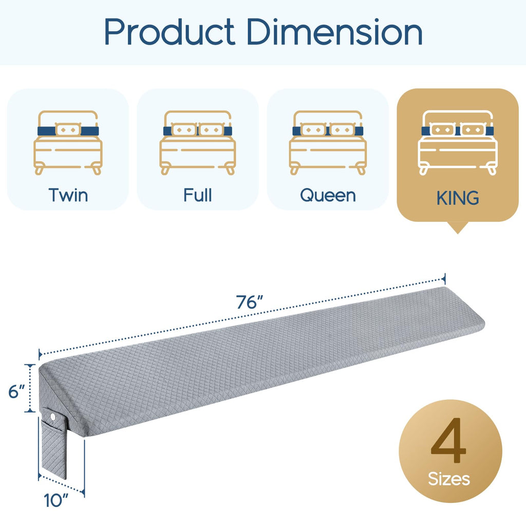 Homemate King Size（76"x10"x6"） Bed Wedge Pillow for Headboard - Upgraded Bed Gap Filler King Between Mattress and Headboard - Wedge headboard Pillow - Grey