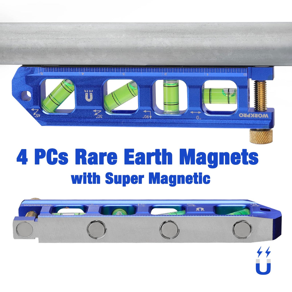 WORKPRO 6.3 Inch Magnetic Torpedo Level, Bubble Level Tool, Aluminium Alloy