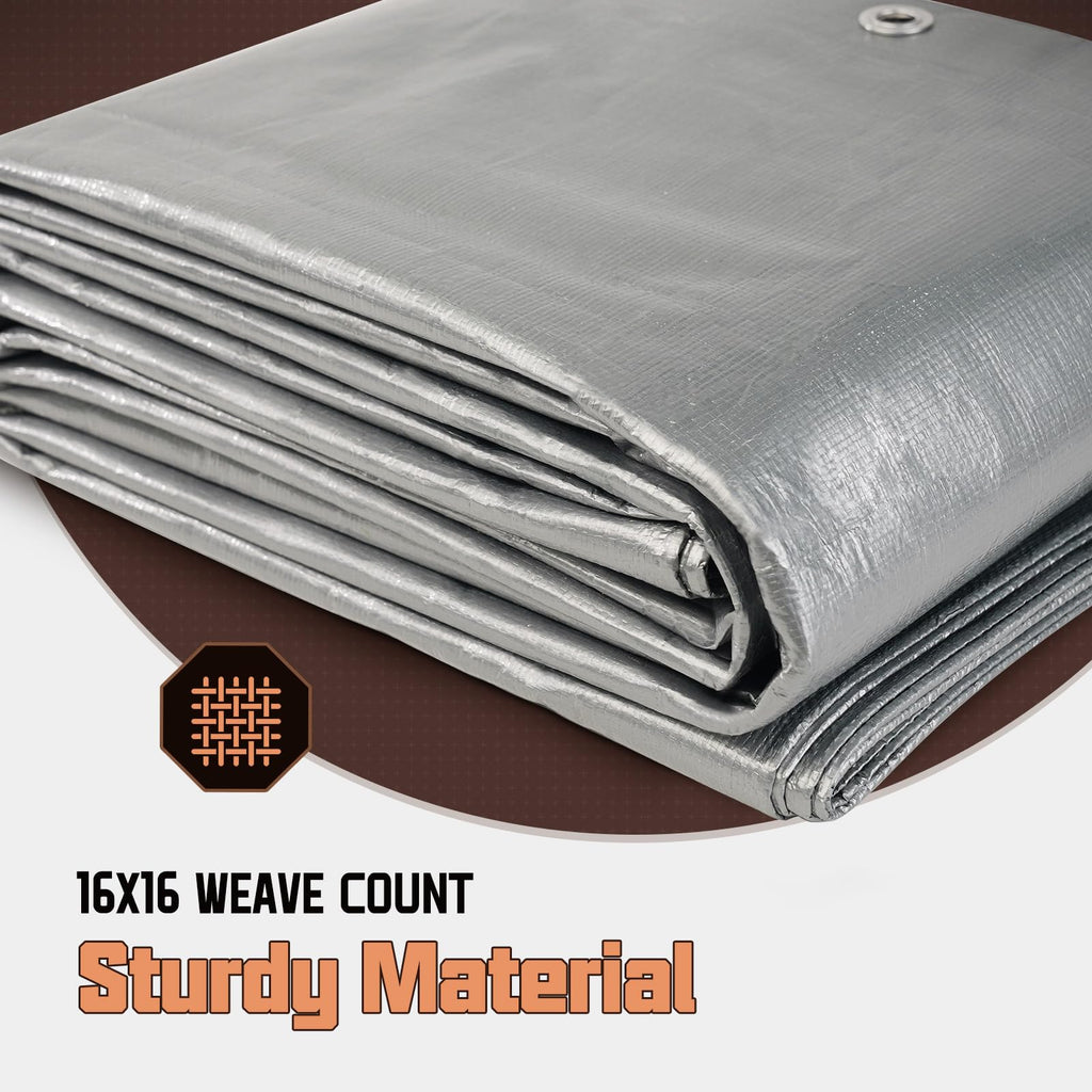 20 x 30 FT Waterproof Heavy Duty Tarp, 10 Mil Thick, Outdoor Furniture Covers, Plastic Insulated Tarpaulin for Camping Tent Roof Boat Patio Pool Cover, Large & Small Multi-Size Tarps, Silver/Brown