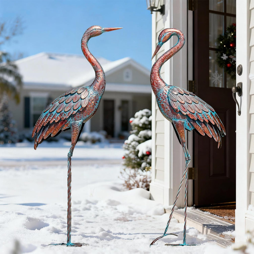 Kircust Outdoor Garden Patina Crane Statues Metal Heron Decoy Decor 48 Inch