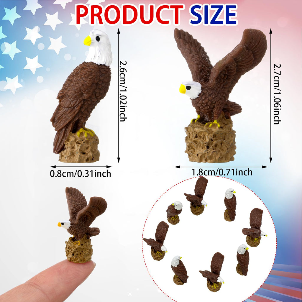 Soulchen 50 Pcs Patriotic Mini Resin Bald Eagle 250th Anniversary Figurines Tiny Resin Animals Eagle Statue for Veterans Day Miniature Garden Office Home Cake Topper Decor Gift (Mixed Style)