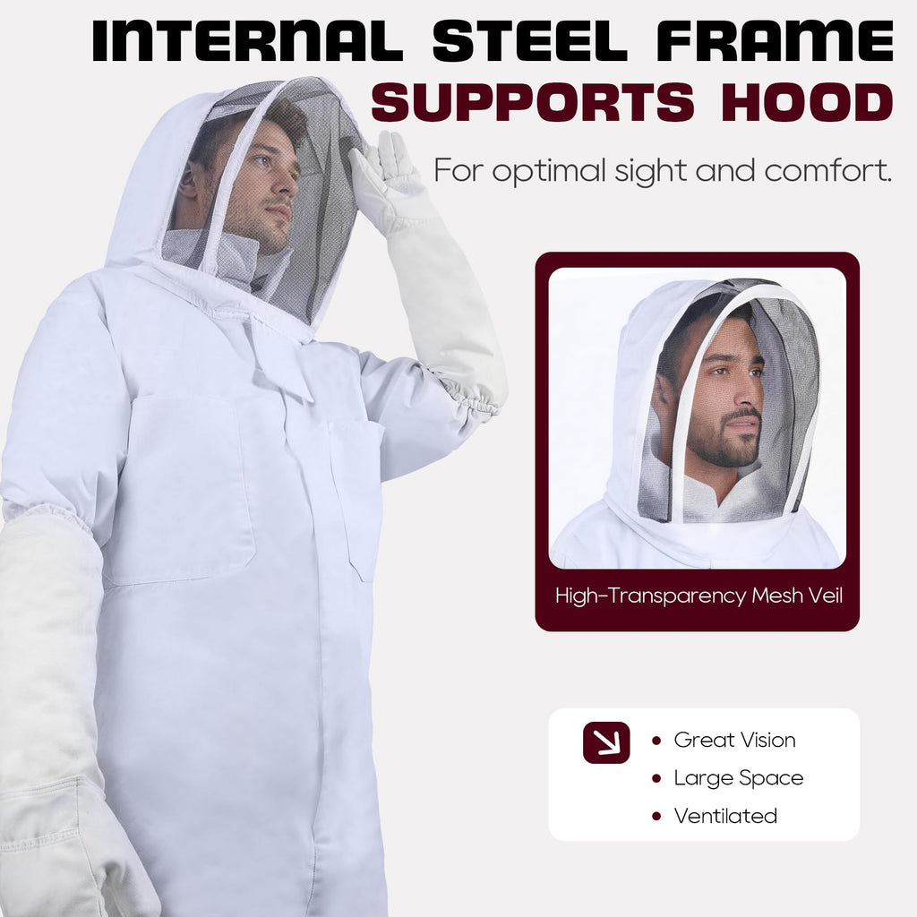 LONGADS Bee Suit for Men, Full Body Beekeeper Suit with Gloves and Veil L