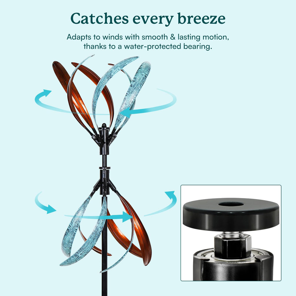 Cyan Oasis Wind Spinners Outdoor – Metal Large Wind Spinner with Stake for Yard and Garden, Garden Wind Sculptures & Spinners, Ideal Gift for Family (13'' W x 70.5'' H)