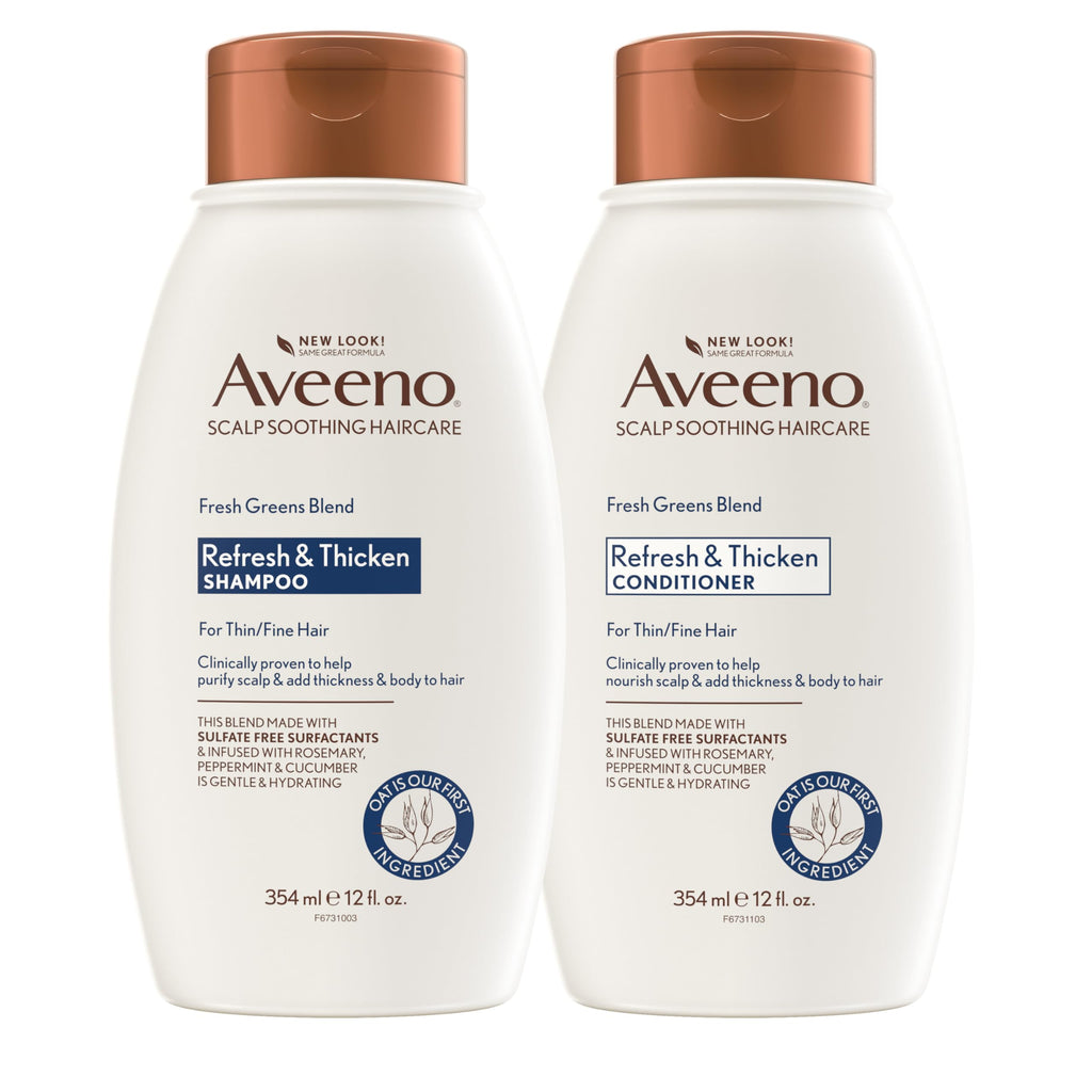 Aveeno Fresh Greens Shampoo + Conditioner with Rosemary, Peppermint & Cucumber for Strengthening & Nourish, Clarifying & Volumising Shampoo for Thin or Fine Hair, Paraben-Free, 12 ml