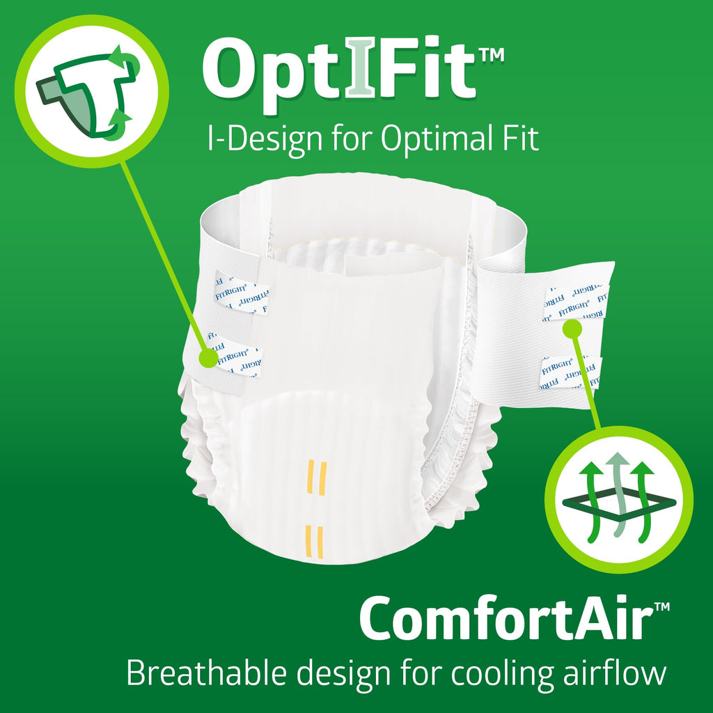 FitRight Adult Diapers, Extra+ Heavy Absorbency, M (Waist Size 32in-44in), 80 Count, OptiFit Incontinence Briefs for Men and Women, Disposable, Moisture-Wicking, Leak Protection,