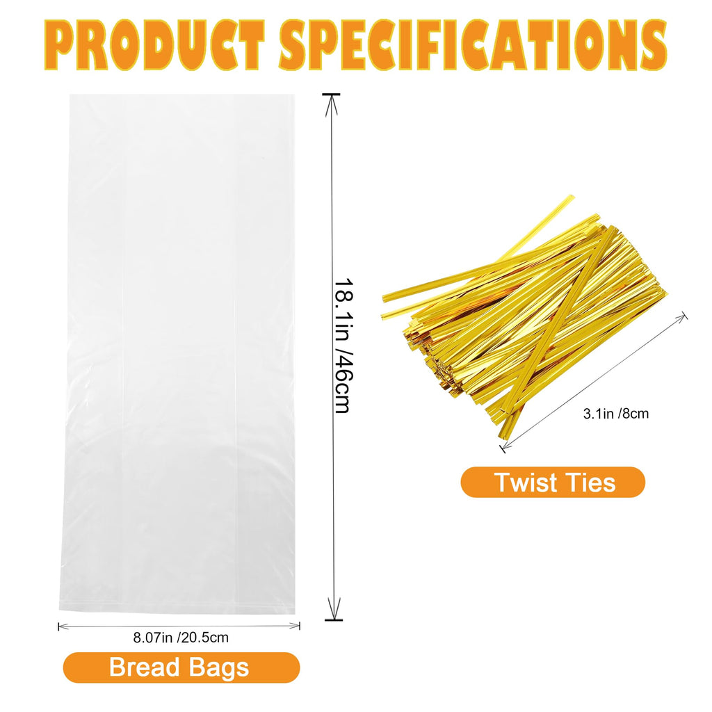 Homrelaxy 300Pcs Plastic Bread Bags for Homemade Bread and 330 Ties, 18 x 8 x 4 Inch Reusable Clear Loaf Bags, Adjustable, Perfect for Home Bakers and Bakeries