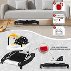 RefoereBabe Baby Walker with Wheels, 5 in 1 Baby Walkers for Boys Girls 6-12 Months, Foldable Walker Baby with Bouncer & Feeding Tray, Music, Adjustable Heights