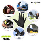 SAFESKIN Black Nitrile Disposable Gloves Powder Free Latex Free Tattoo, Food Prep, Auto Salons, Cleaning, Law Enforcement, 3.5 mil, Size Large, Case of 1000