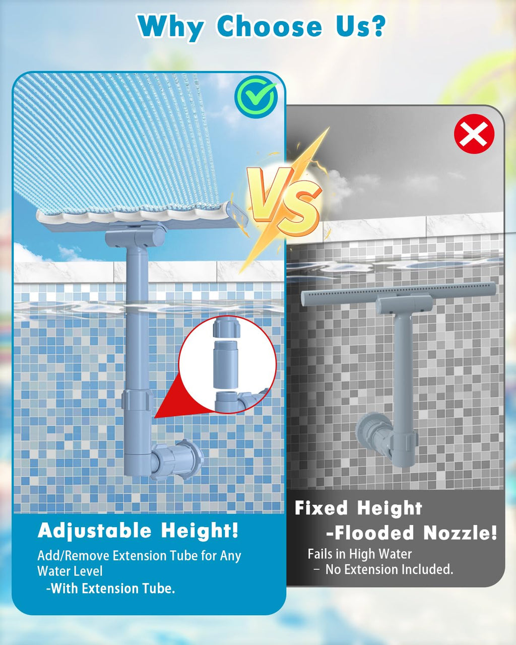 【2026 Upgrade】 Pool Fountain for Above and In-Ground Pools, 360° Adjustable Wide Waterfall Sprinkler with Extension Tube, Swimming Relaxation & Cooling 10-20 Degrees ﻿ ﻿ ﻿ ﻿