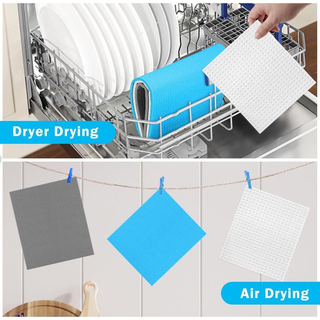 HOMEXCEL Swedish Dishcloths for Kitchen, 50 Pack Reusable Sponge Dish Cloth for Kitchen and Cleaning Counters, Super Absorbent Paper Towels (Blue/White/Grey)