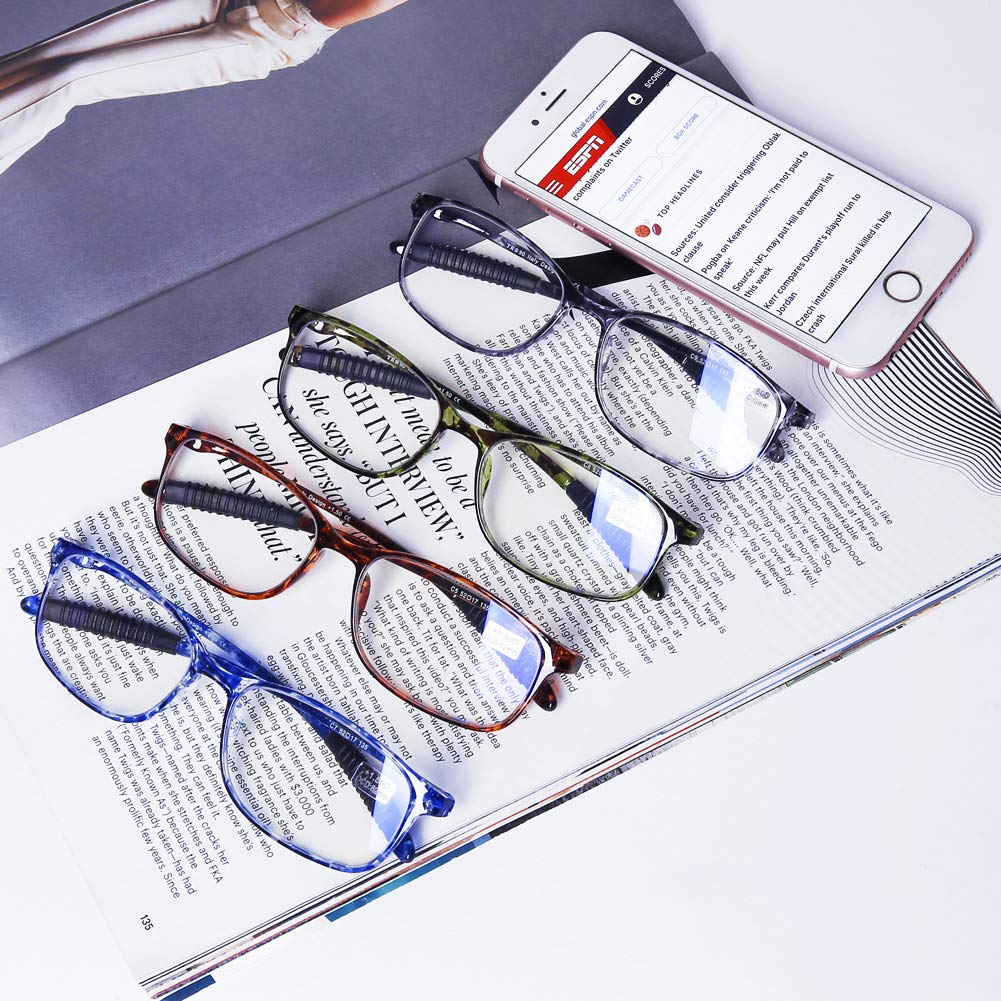 DOOViC Computer Reading Glasses 4 Pack Blue Light Blocking Glasses Anti Eyestrain Flexible Lightweight Readers for Women Men 2.75 Strength