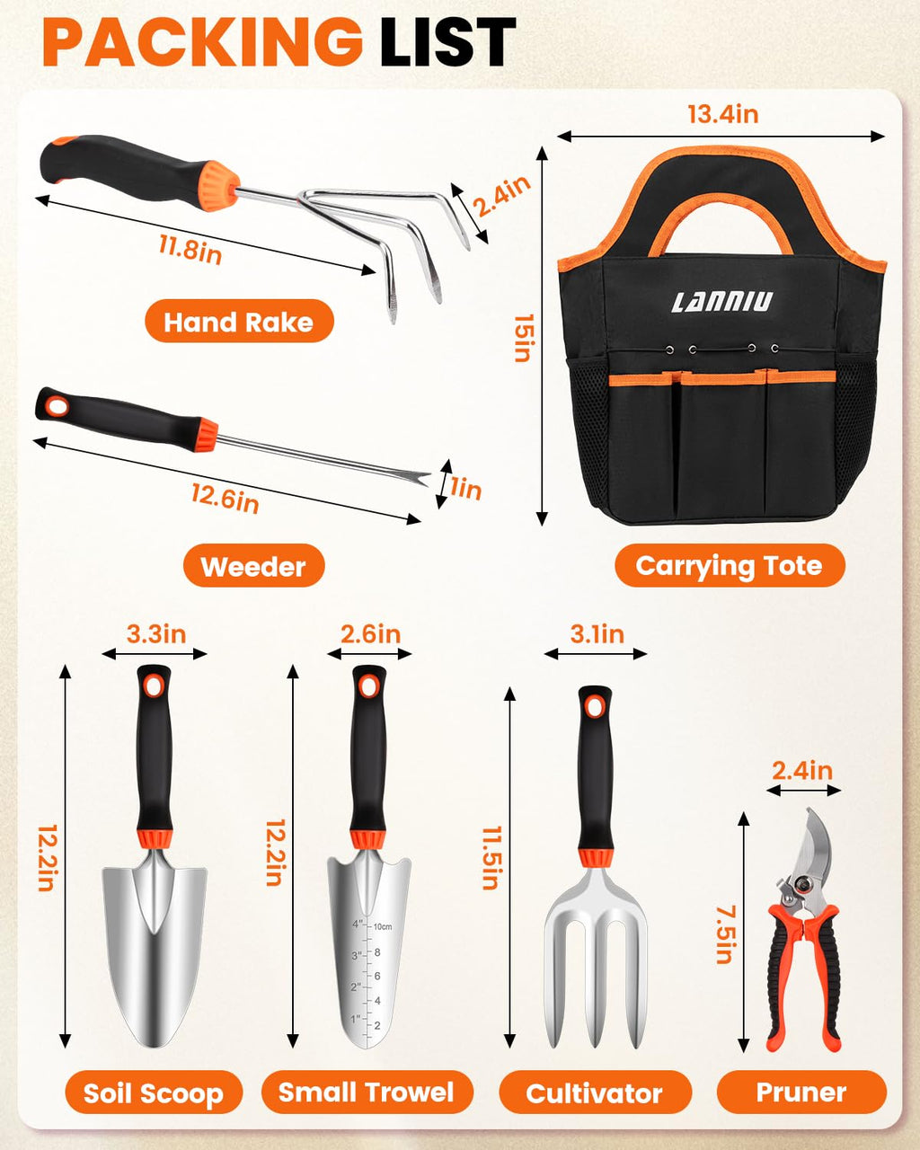 LANNIU 7-Piece Gardening Tools Set