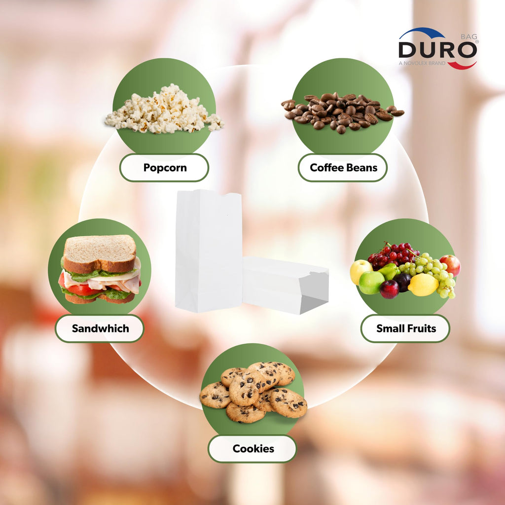 Duro 4# White Paper Bags 500-Count, White Sandwich Paper Bags, Candy, Snacks, Treats, Popcorn Bags & Bulk Disposable Lunch Sacks - 5.00 x3.12 x 9.75 Inches