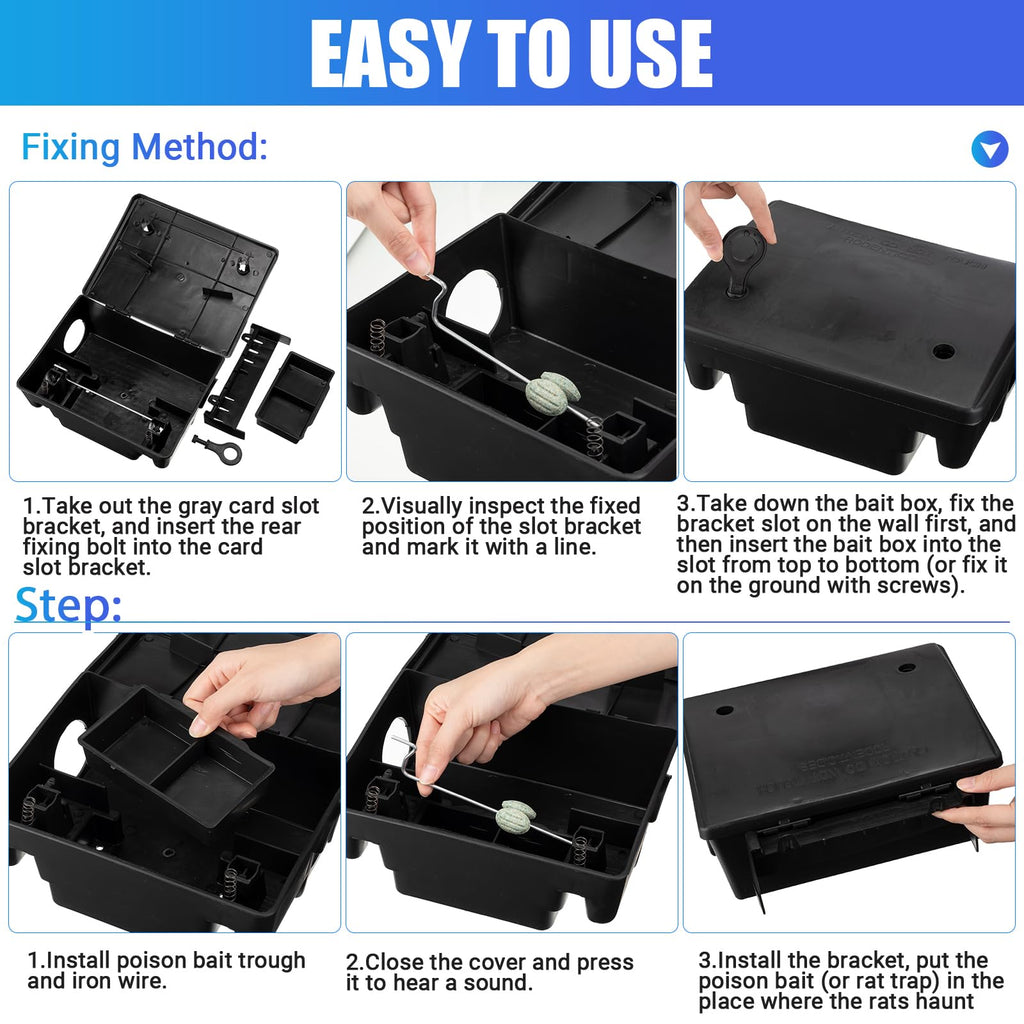 Qualirey Rat Stations Large Rodent with Key Reusable Mouse Stations Mice Blocks Heavy Duty Boxes for Outdoor Rodents Mice Blocks, Black(9.8 x 7.5 x 3.9 Inches,Classic,4 Pack)