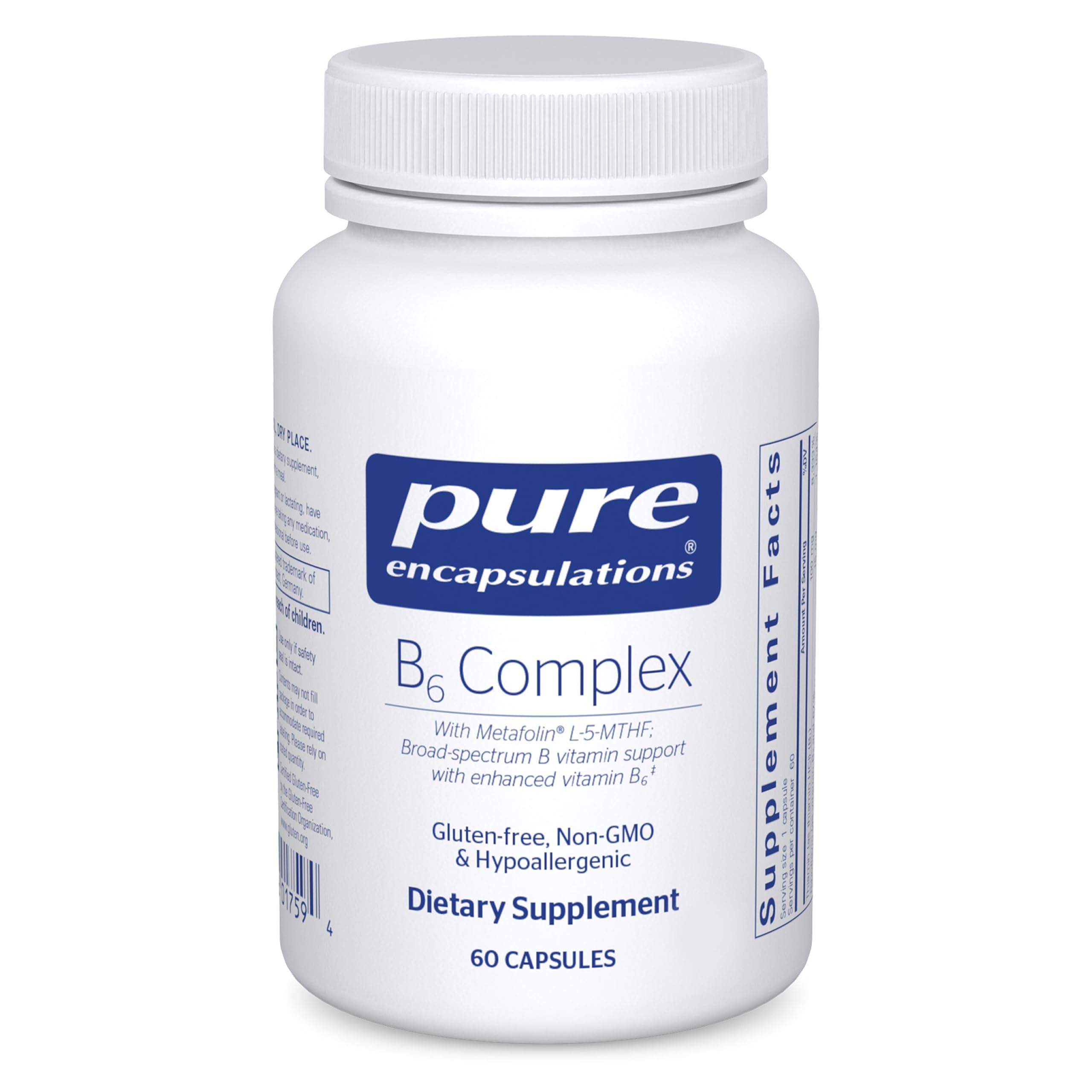 Pure Encapsulations B6 Complex - Supports Nervous System & Brain Health* - Includes B Vitamins - Contains Enriched Vitamin B6 - Non-GMO & Gluten Free - 60 Capsules