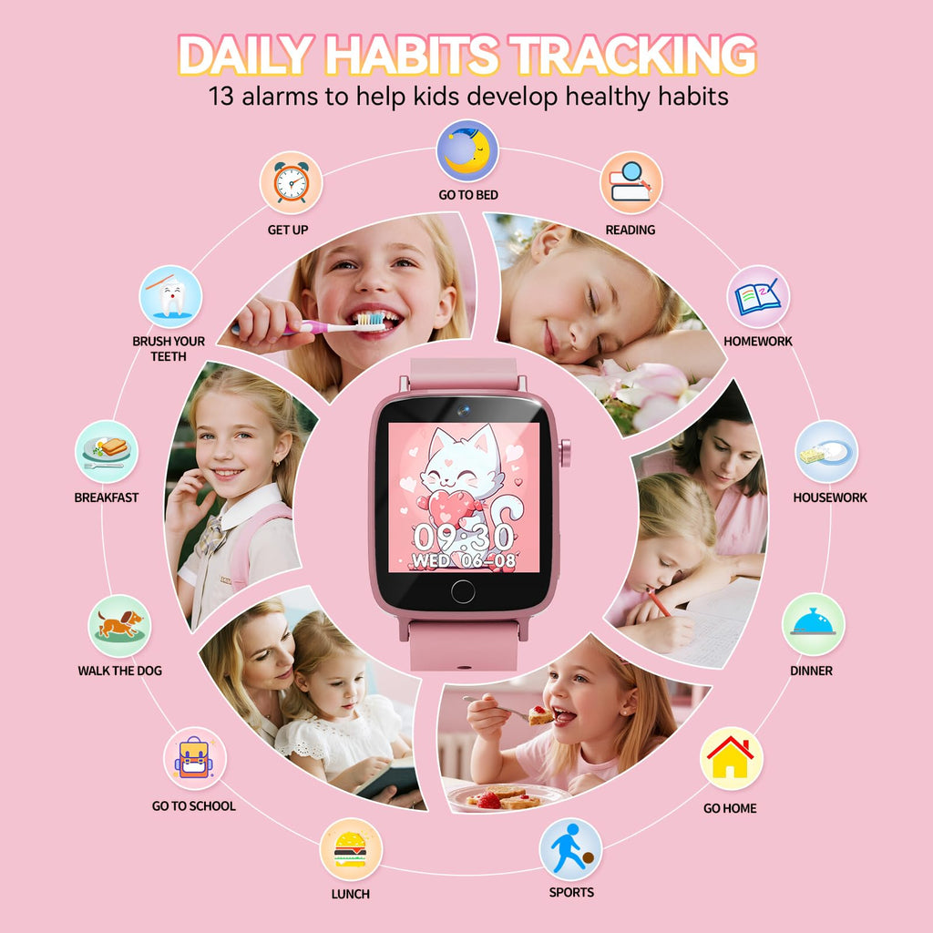 NBKLS Kids Watch for Girls 4 5 6 7 8 9 10 Years Old Gifts, Smart Watch for Kids with 26 Puzzle Games, HD Touch Screen, Flashlight, Learn Cards, Audiobook, Toddler Toys Christmas Birthday Gifts