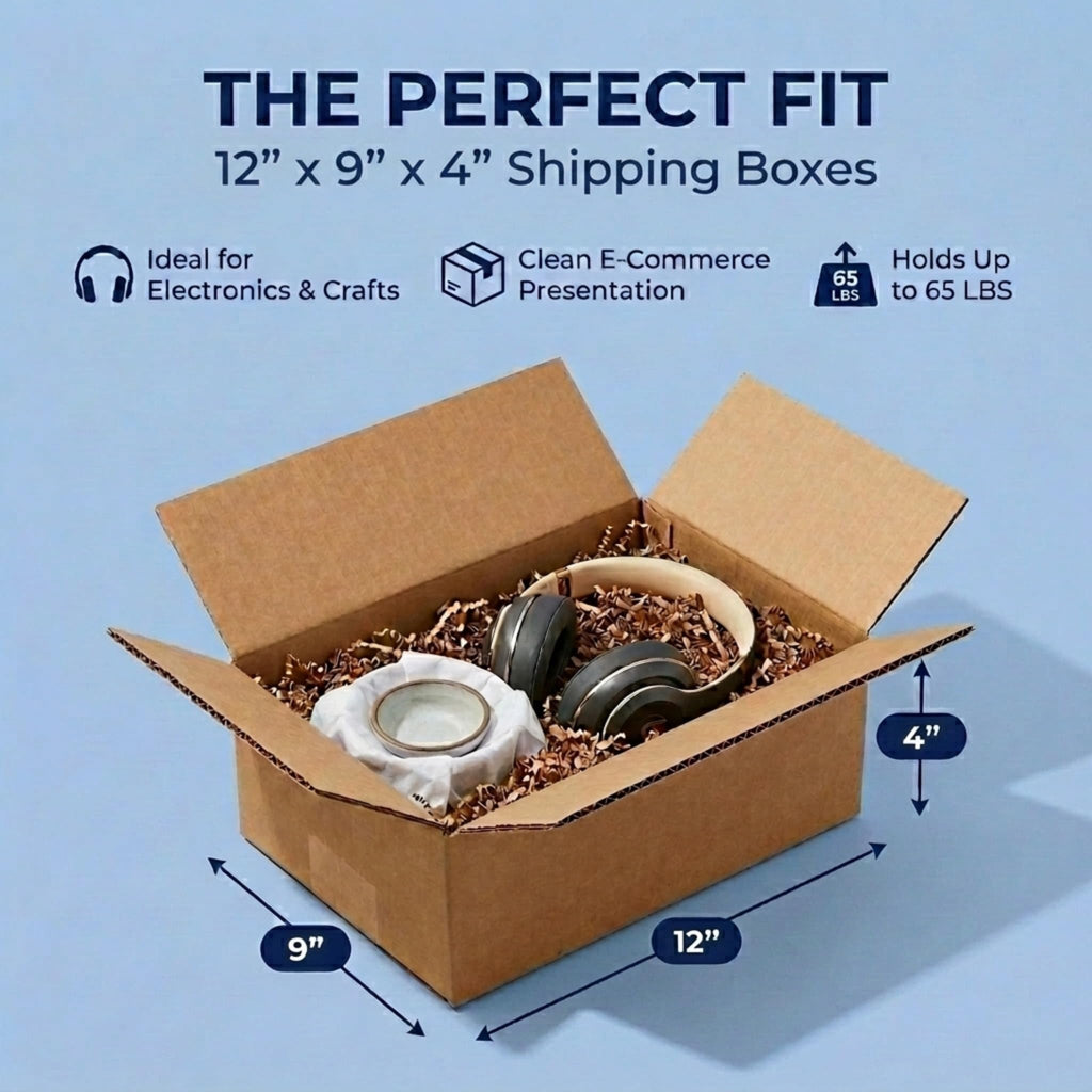 AVIDITI Shipping Boxes Flat 12"L x 9"W x 4"H, 25-Pack | Corrugated Cardboard Box for Packing, Moving and Storage