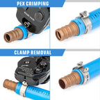 iCrimp PEX Clamp Tool PEX Fitting Kit for Cinch and Removal 3/8-in, 1/2-in, 3/4-in, 1-in PEX Clamps, c/w 1/2''(20 Pack) PEX Clamp Rings, Brass PEX Crimp Fittings(12 Pack), PEX Tubing Cutter