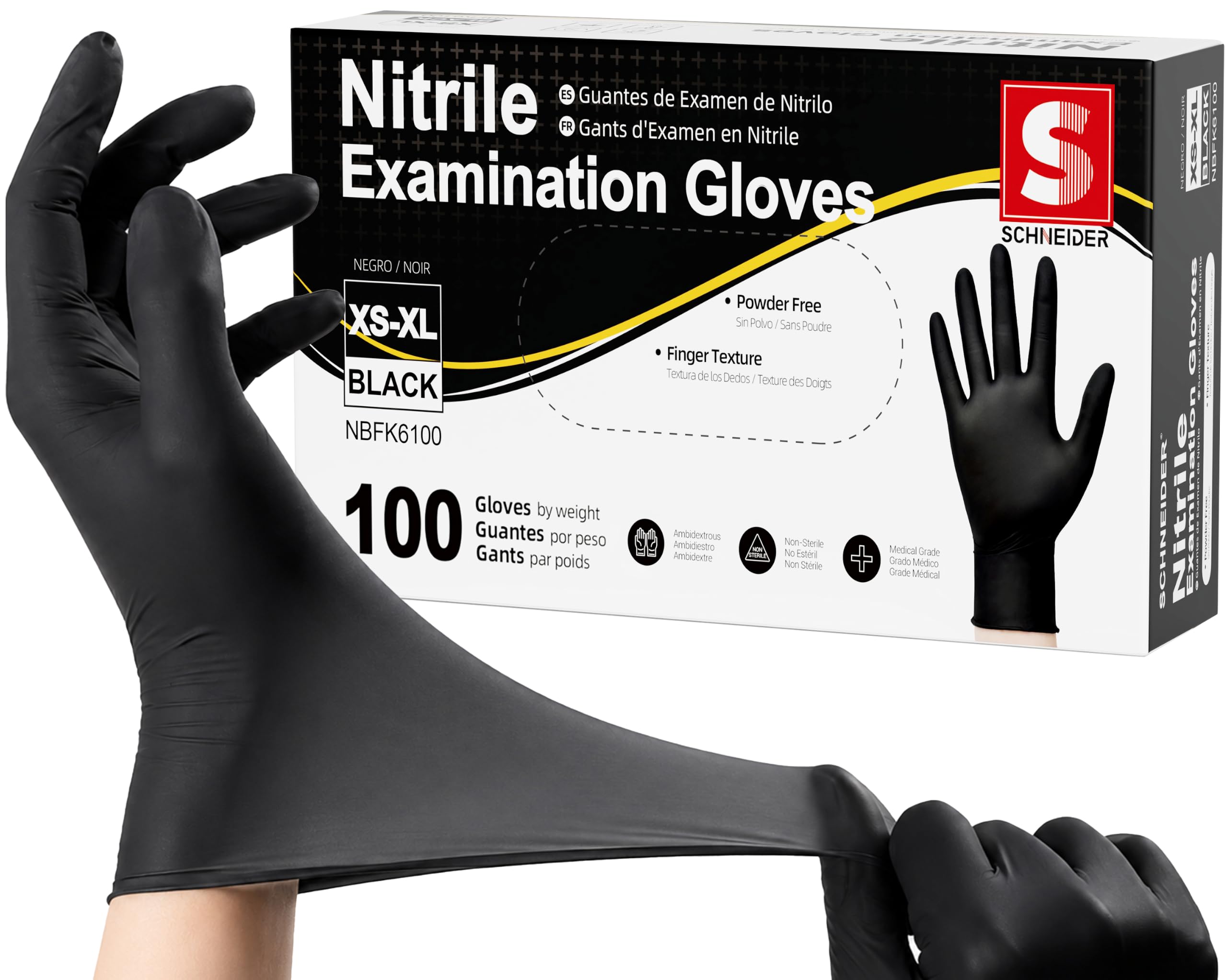 Schneider Black Nitrile Gloves, Gloves Disposable Latex Free, Powder Free